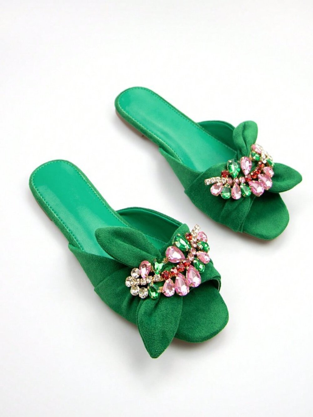 Green Chic Women's Rhinestone & Bow Decor Slide Sandals - Picture 2 of 3